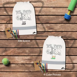 Lil' Bit Reflective Non-Woven Coloring Drawstring Bag With Crayons