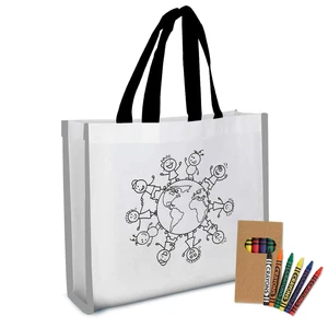 Reflective Non-Woven Coloring Tote Bag With Crayons view 1