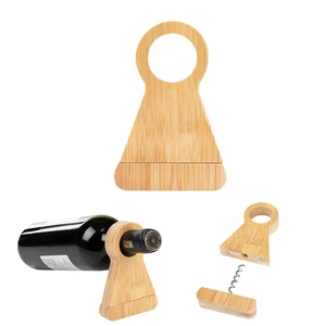 Bamboo Wine Bottle Stand With Corkscrew view 1