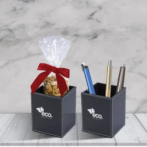 Faux Leather Pen Cup Set